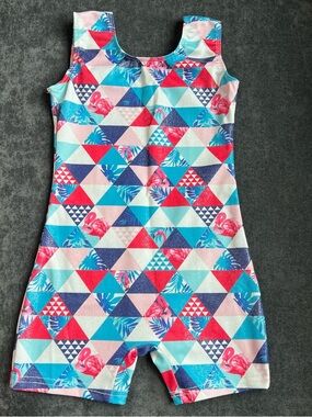 Funnycokid Girls Geometric Flamingo Leotard Size 4/5